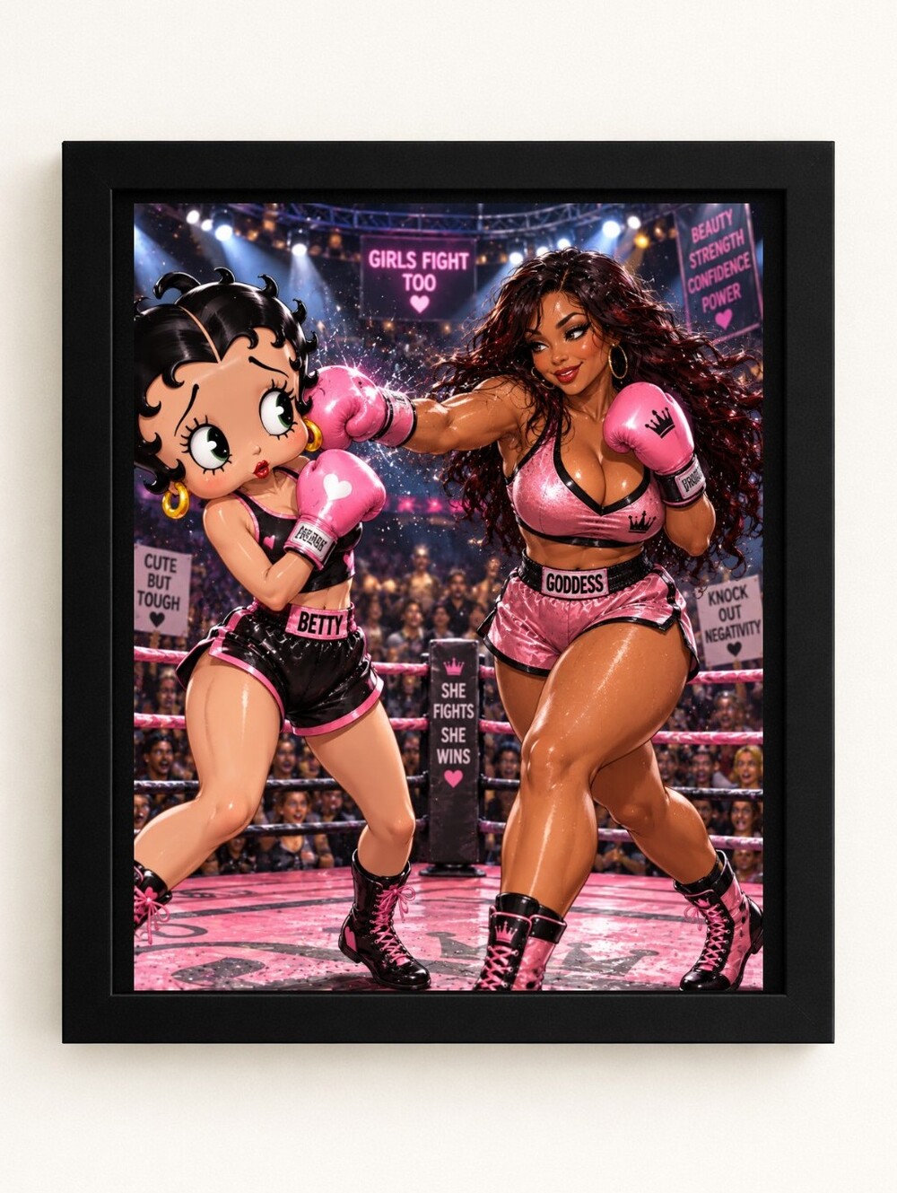 Betty Boop Boxing Showdown 8x10 Framed AI Art Print – Pink Glam Wall Decor